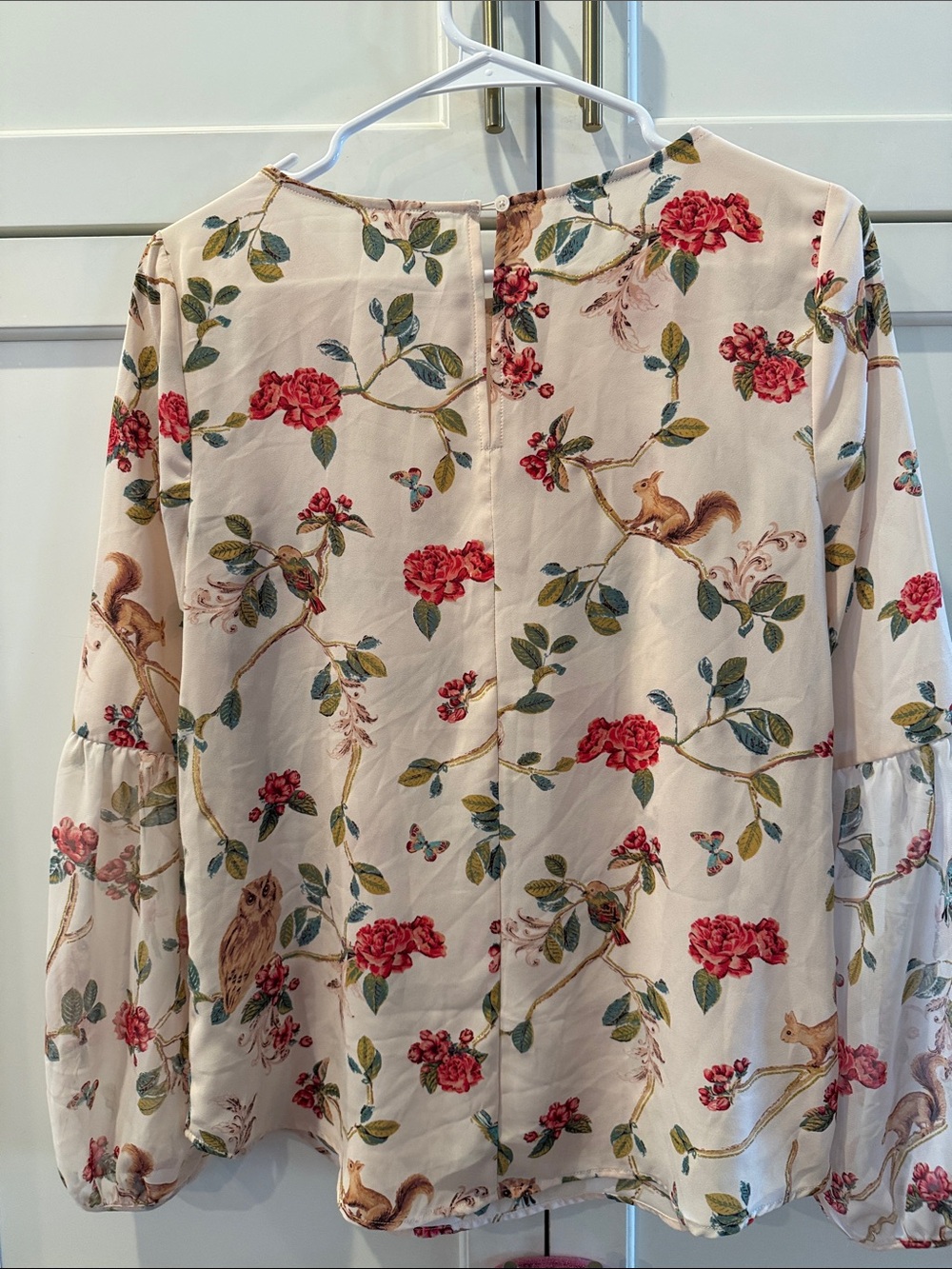 Disney by Lauren Conrad whimsical Peasant Blouse w/Red Floral & Blue Bird Print - Picture 5 of 6